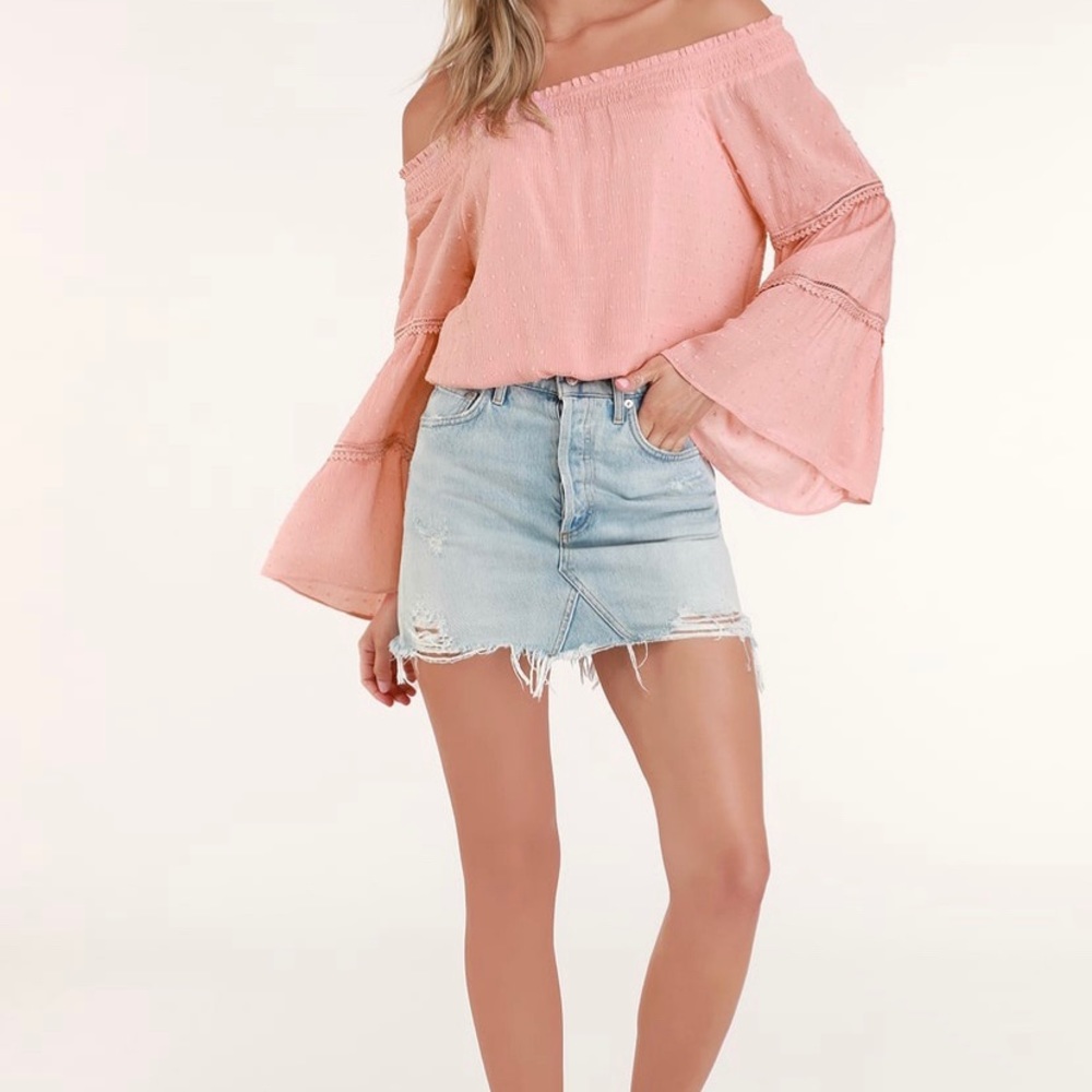 Lulus | Sunny story Blush Lace Bell Sleeve Small